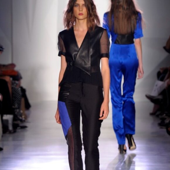 Mandy Coon Black & Blue Leather & Silk Pants